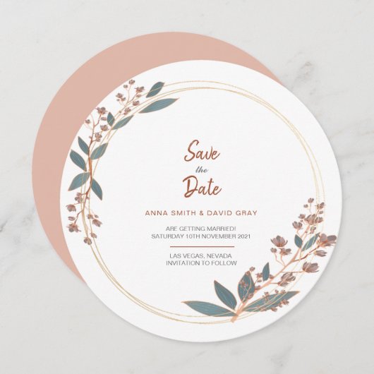 ユーカリモダンカリ循環フローラ保存日付 招待状 (正面/裏面)