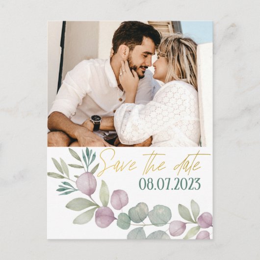 ユーカリモダンカリ水彩写真保存日付 案内ポストカード (正面)