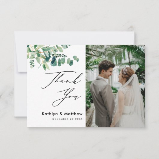ユーカリモダングリネリー写結婚真 サンキューカード (正面)