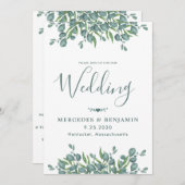 ユーカリモダングリーンQRコー結婚ド 招待状 (正面/裏面)