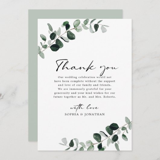 ユーカリモダングリー結婚書道 サンキューカード (正面/裏面)