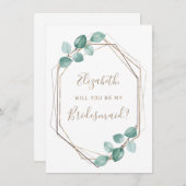 ユーカリモダンスの水の色の緑の花嫁 招待状 (正面/裏面)