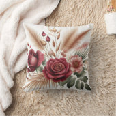 ユーカリモダンバラ付き赤色の花 クッション (ブランケット)