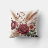 ユーカリモダンバラ付き赤色の花 クッション (裏面)