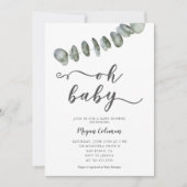 ユーカリモダンパイアの葉男女兼用の赤ちゃんシャワー 招待状 (正面)