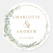 ユーカリモダンプエレガントスのシ結婚ステッカー ラウンドシール (正面)