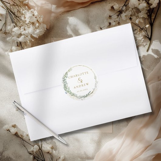 ユーカリモダンプエレガントスのシ結婚ステッカー ラウンドシール