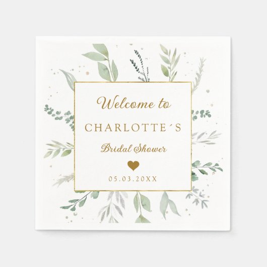 ユーカリモダンプエレガント・ブライダルシャワー スタンダードカクテルナプキン (正面)