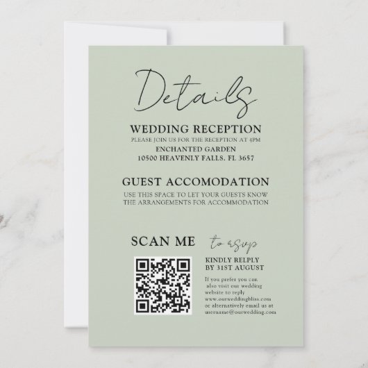 ユーカリモダンプサージグリーンオール結婚イン 招待状 (裏面)