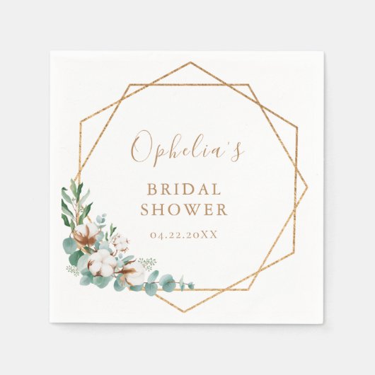 ユーカリモダンプス幾何学模様ブライダルシャワー スタンダードカクテルナプキン (正面)