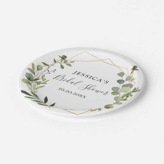 ユーカリモダンプス幾何学模様ブライダルシャワー ペーパープレート (アングル)