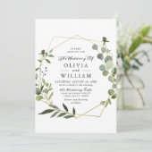 ユーカリモダンプス葉幾何学枠結婚の 招待状 (スタンド正面)