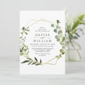 ユーカリモダンプス葉幾何学枠結婚の 招待状 (スタンド正面)