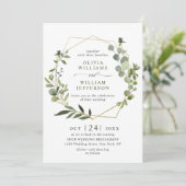 ユーカリモダンプス葉幾何学枠結婚の 招待状 (スタンド正面)