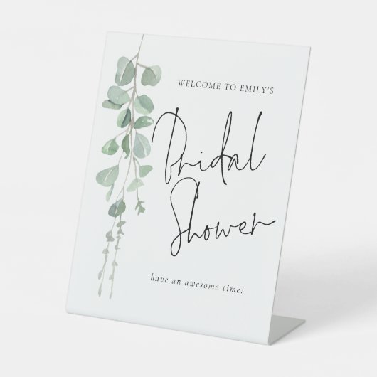 ユーカリモダンプタススクリプトへようこそブライダルシャワー 台座サイン (正面)