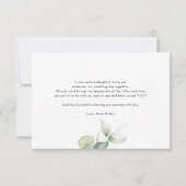 ユーカリモダンプタススクリプト水の色結婚の サンキューカード (裏面)