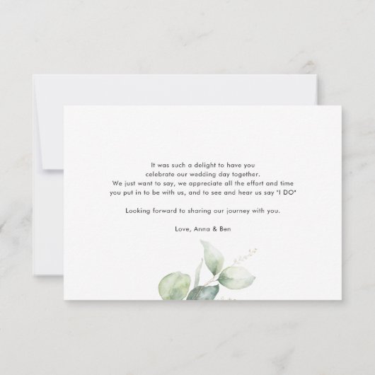 ユーカリモダンプタススクリプト水の色結婚の サンキューカード (裏面)