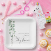 ユーカリモダンプタスネーム赤ちゃんシャワー ペーパープレート (パーティー)