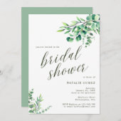 ユーカリモダンプタスボタニカルグリーンブライダルシャワー 招待状 (正面/裏面)