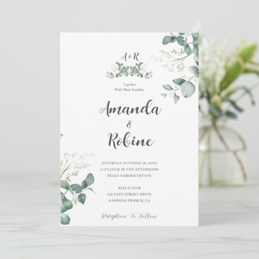 ユーカリモダンプタスリーフ結婚式招待状 招待状 (スタンド正面)