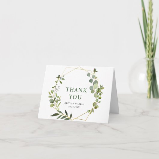 ユーカリモダンプテスジオメトリックフレーム サンキューカード (正面)