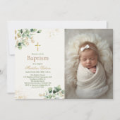 ユーカリモダンプトゥスの緑の十字写真バプテスマ 招待状 (正面)