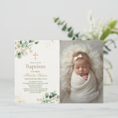 ユーカリモダンプトゥスの緑の十字写真バプテスマ 招待状 (スタンド正面)