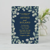 ユーカリモダンプトゥスブルー&実在金ゴールド結婚ズ 箔招待状 (立ち正面)