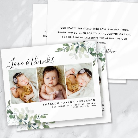 ユーカリモダンプトゥス写真ベビーサンキューカード