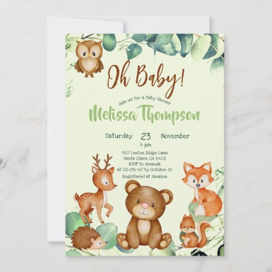 ユーカリモダンプトゥス森林の動物の森の友人 招待状 (正面)