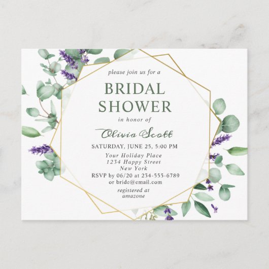 ユーカリモダンプリダルシャワー招待カード ポストカード (正面)