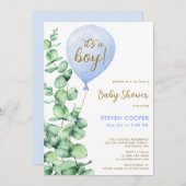 ユーカリモダンプルーンバルーンガムベイビーシャワー 招待状 (正面/裏面)