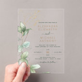 ユーカリモダンミニマリスト緑の結婚葉 アクリル招待状 (インサイチュ (ポータブル))