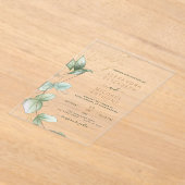 ユーカリモダンミニマリスト緑の結婚葉 アクリル招待状 (レイダウン)