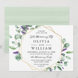 ユーカリモダンラベンダージオメトリックフレーム結婚ズ 招待状