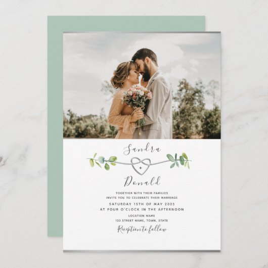 ユーカリモダン写真結婚式招待状 招待状 (正面/裏面)