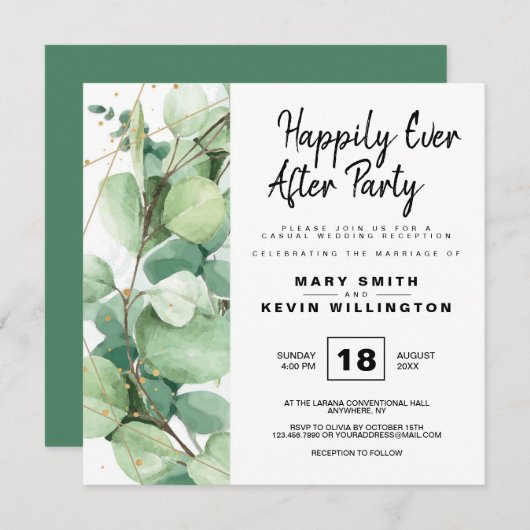 ユーカリモダン素朴カリがパーティーの後ずっと幸せに 招待状 (正面/裏面)
