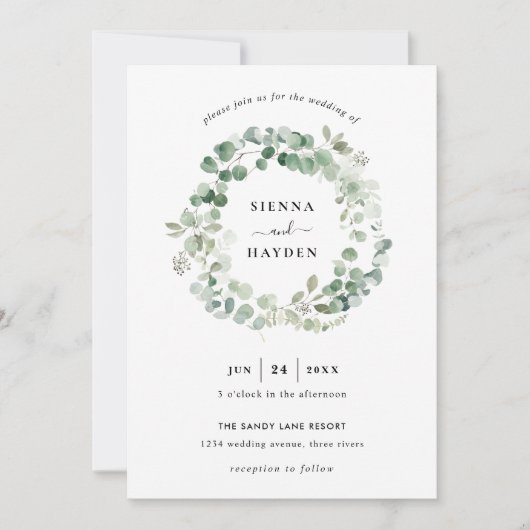 ユーカリリースセージグリーン結婚式招待状 招待状 (正面)