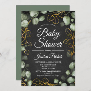 ユーカリリースチャルクボードベビーシャワー 招待状