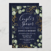 ユーカリリースネイビーウッドカップルシャワー 招待状 (正面/裏面)