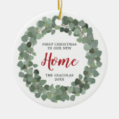 ユーカリリースパーソナライズされた1stクリスマスニューホーム セラミックオーナメント (正面)