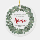 ユーカリリースパーソナライズされた1stクリスマスニューホーム セラミックオーナメント (裏面)
