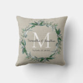 ユーカリリースモノグラムチッ結婚クの記念品 クッション (裏面)