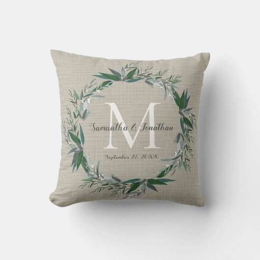 ユーカリリースモノグラムチッ結婚クの記念品 クッション (正面)