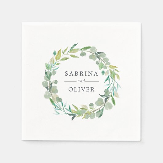 ユーカリリース |ボタニカルパーソナライズされた結婚ズ スタンダードカクテルナプキン (正面)