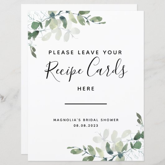 ユーカリレシピカードブライダルシャワー標識 (正面/裏面)