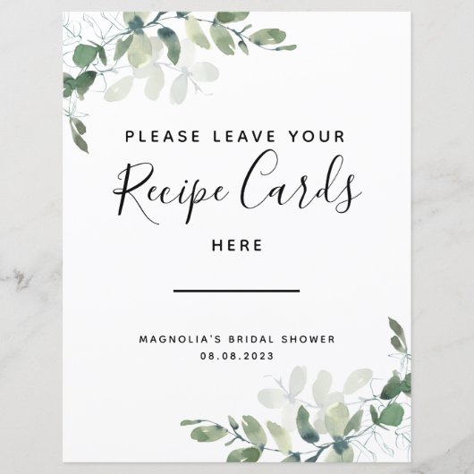 ユーカリレシピカードブライダルシャワー標識 (正面)