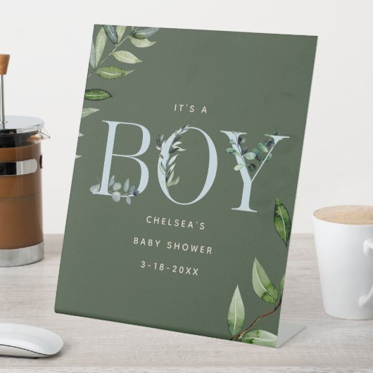 ユーカリレタリングブルーボーイベビーシャワーウェルカム 台座サイン (インサイチュ)