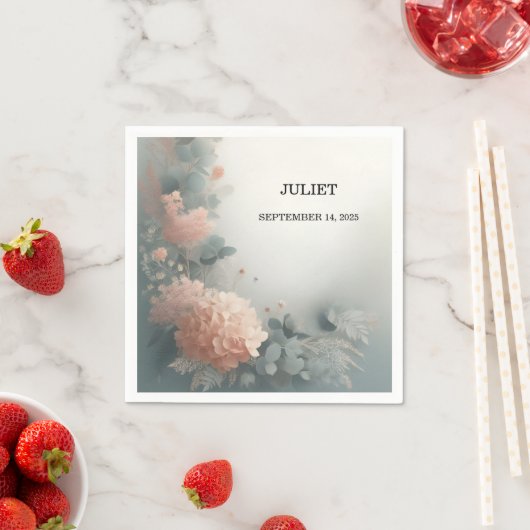 ユーカリレースチュールダスティーブルー ブライダルシャワー スタンダードカクテルナプキン (インサイチュ)