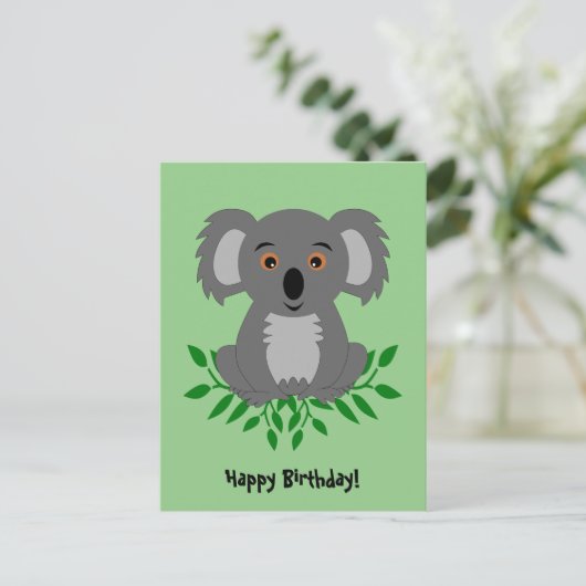 ユーカリ付きキュートコアラ子供の誕生日 ポストカード (スタンド正面)